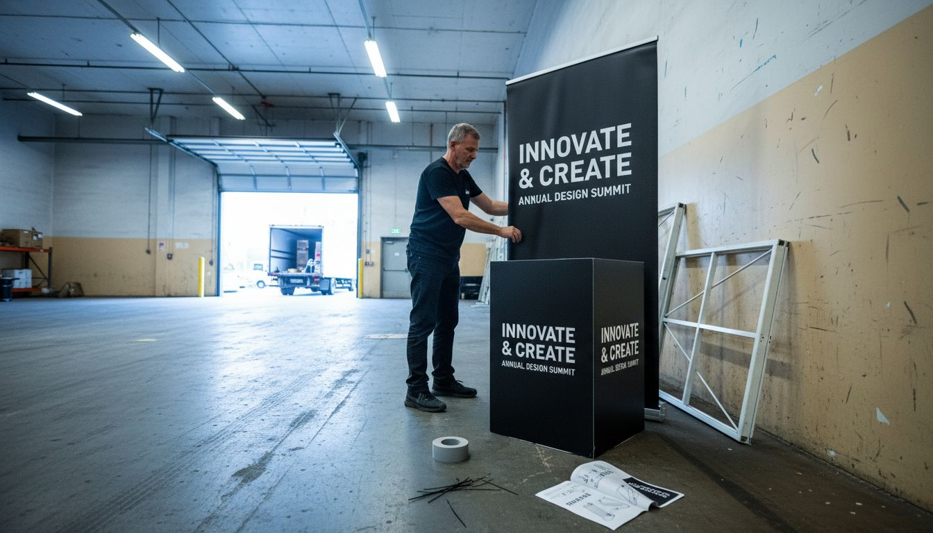 Designer assembling custom trade show display