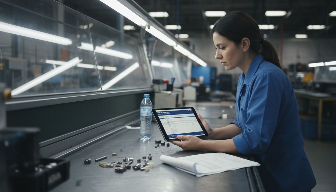 Ingeniero supervisando el funcionamiento de la inteligencia artificial en la línea de producción