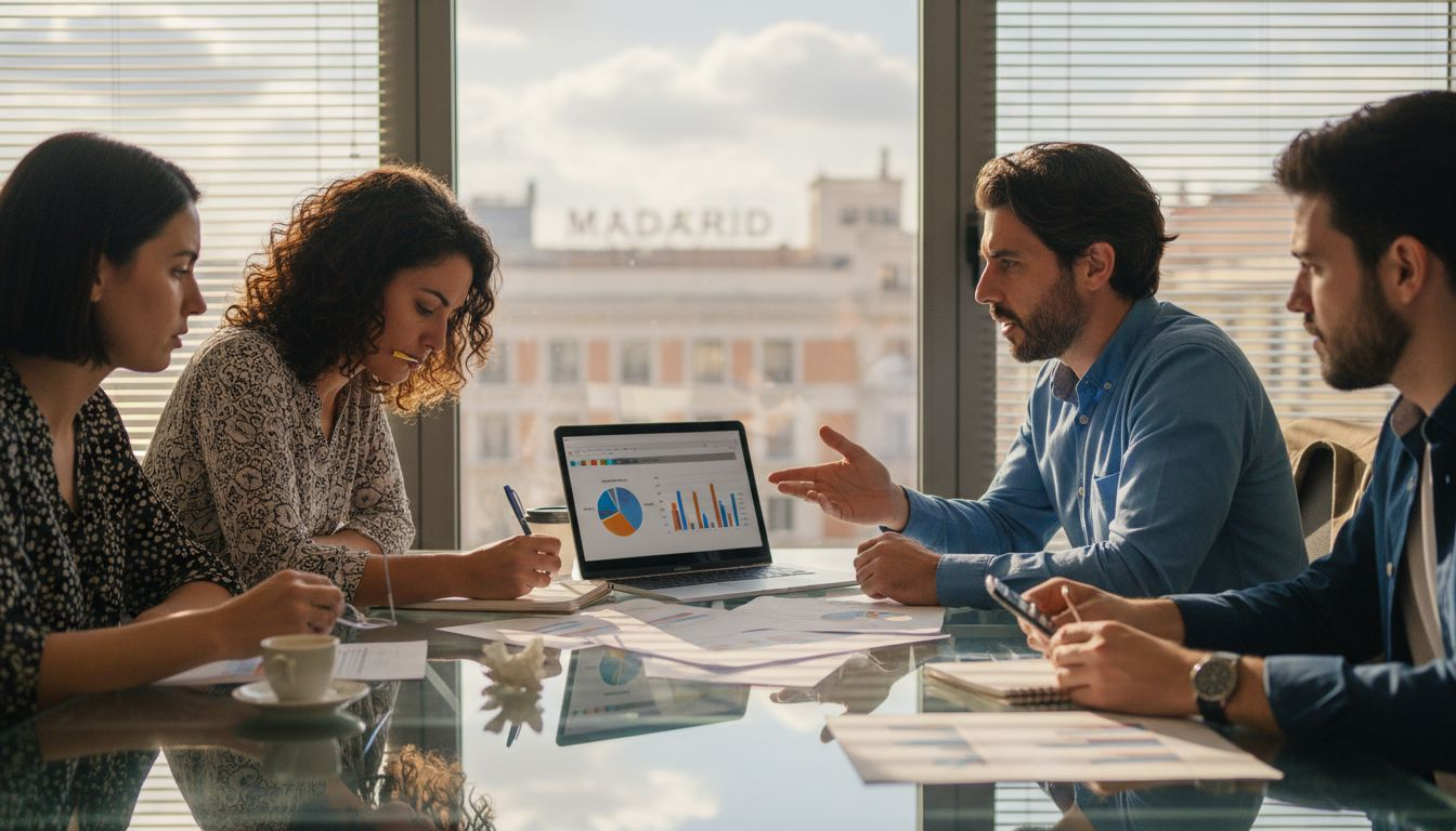 Un equipo de trabajo analiza cómo implementar la inteligencia artificial en una reunión corporativa.