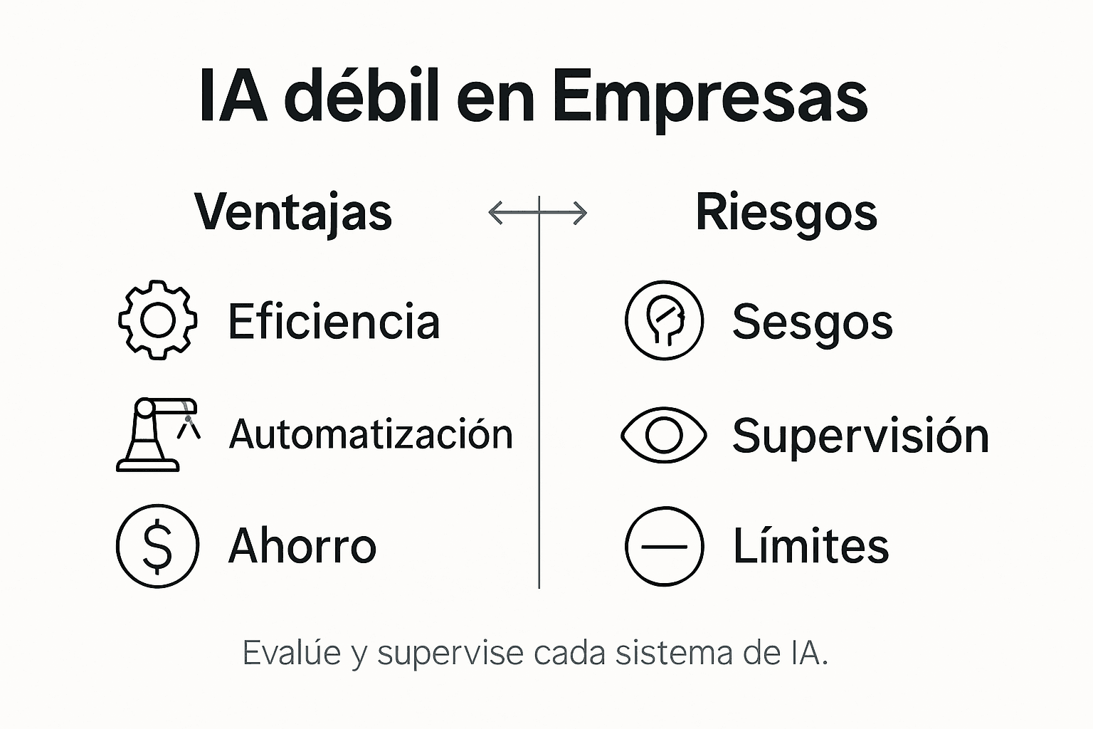 Infografía que destaca los beneficios y posibles riesgos de la inteligencia artificial débil