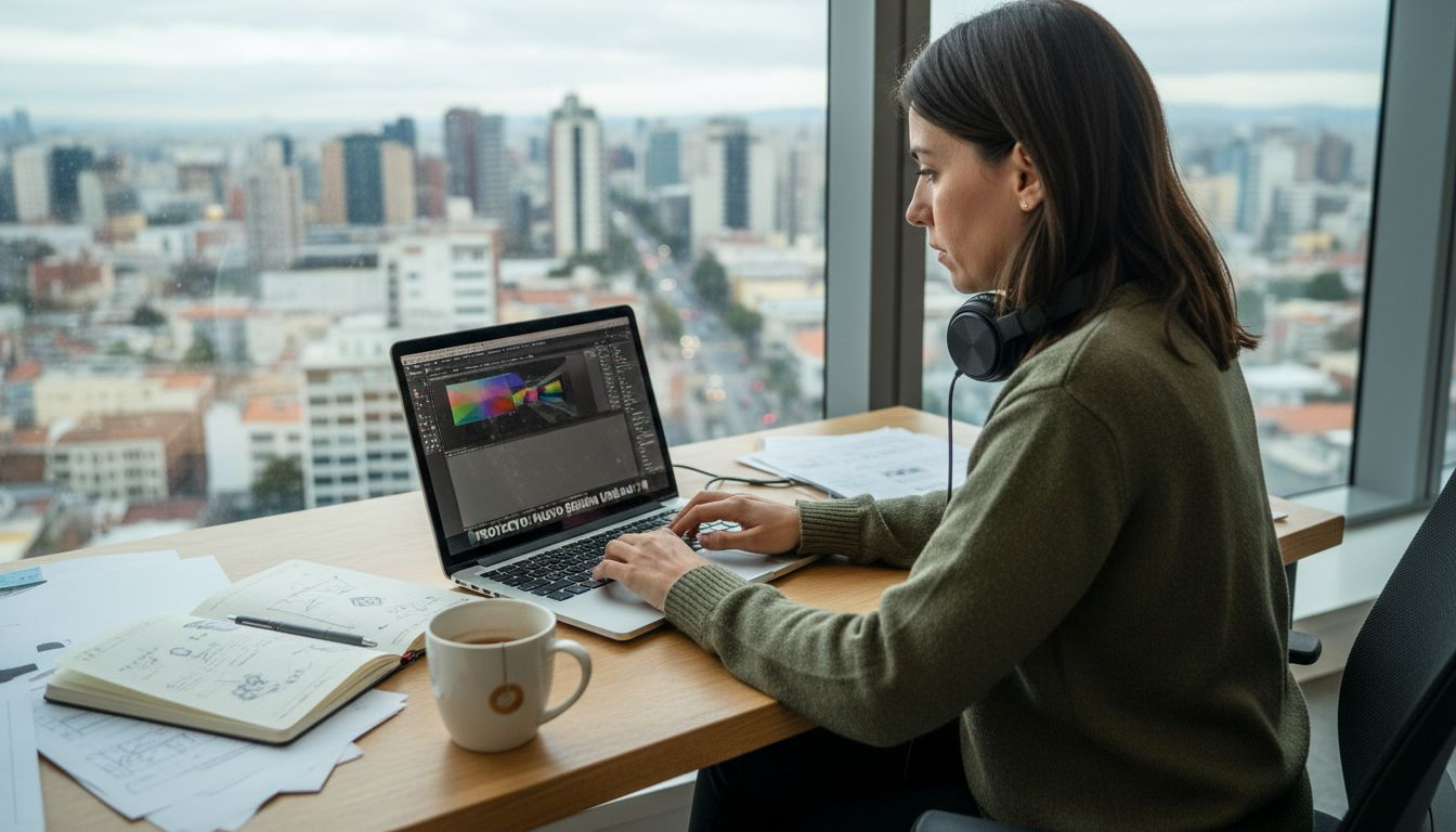 Una diseñadora desarrolla proyectos de inteligencia artificial en su oficina.