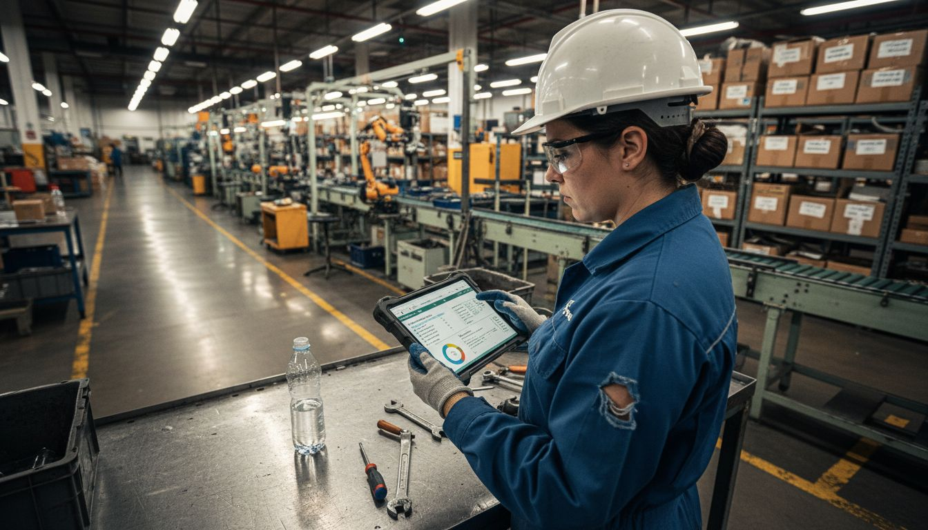 Una ingeniera analiza información en pleno proceso dentro de una planta industrial.