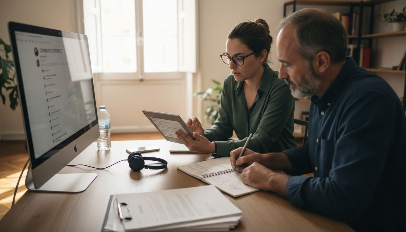 Dos compañeros de trabajo conversando sobre las diferentes inteligencias artificiales que existen.