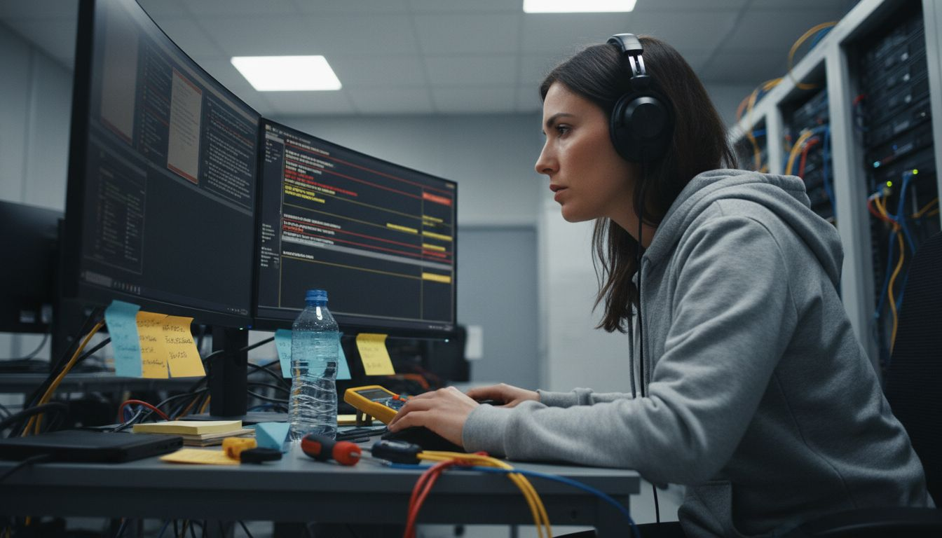 Especialista monitoreando notificaciones en el área de control técnico