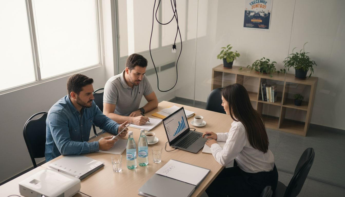 Equipo de una pyme trabajando en conjunto y aprovechando la tecnología en la nube para impulsar su negocio.