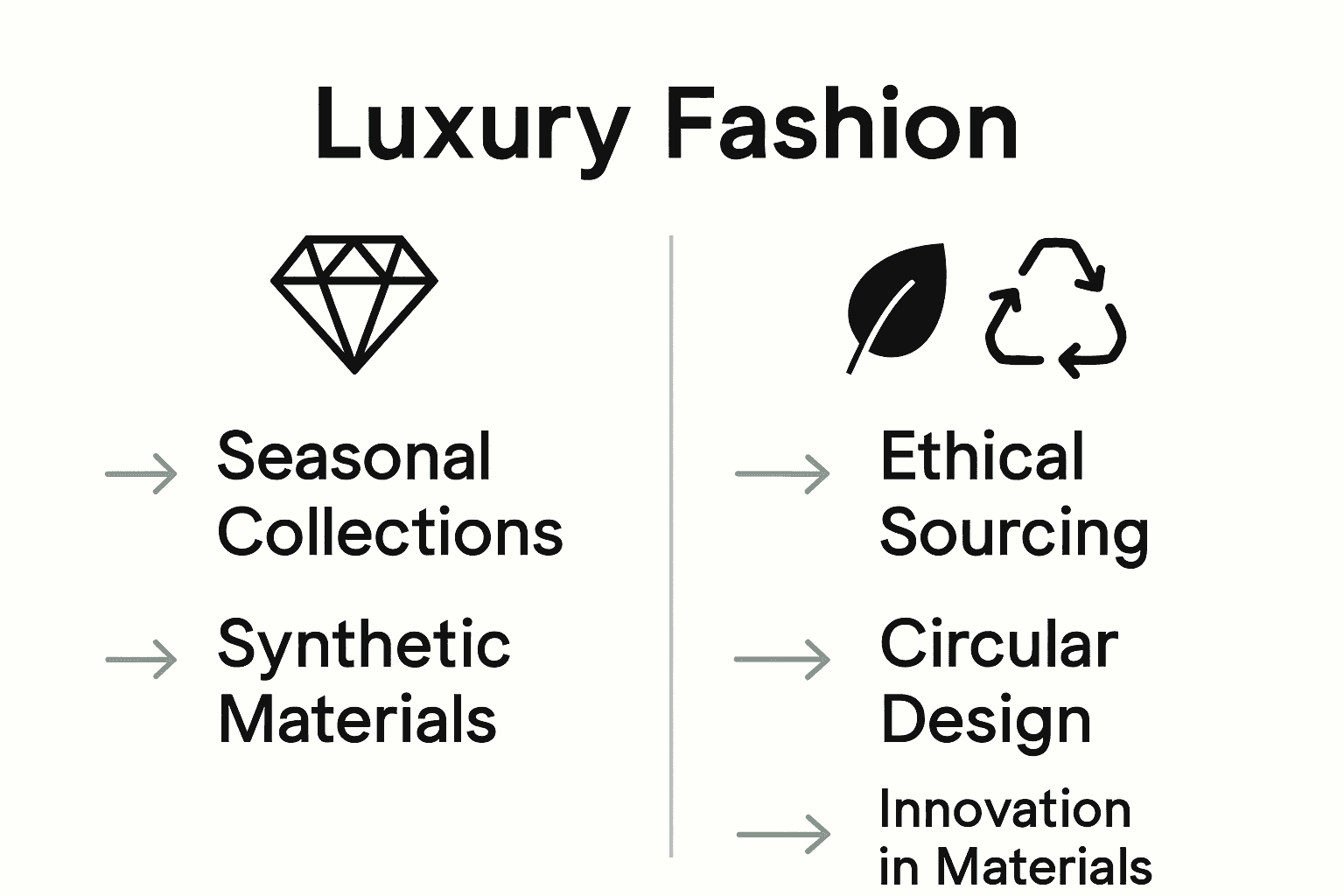 Infographic comparing traditional luxury and sustainable luxury fashion practices.