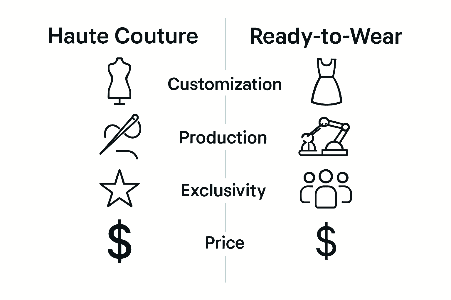 Infographic contrasting haute couture and ready-to-wear fashion.