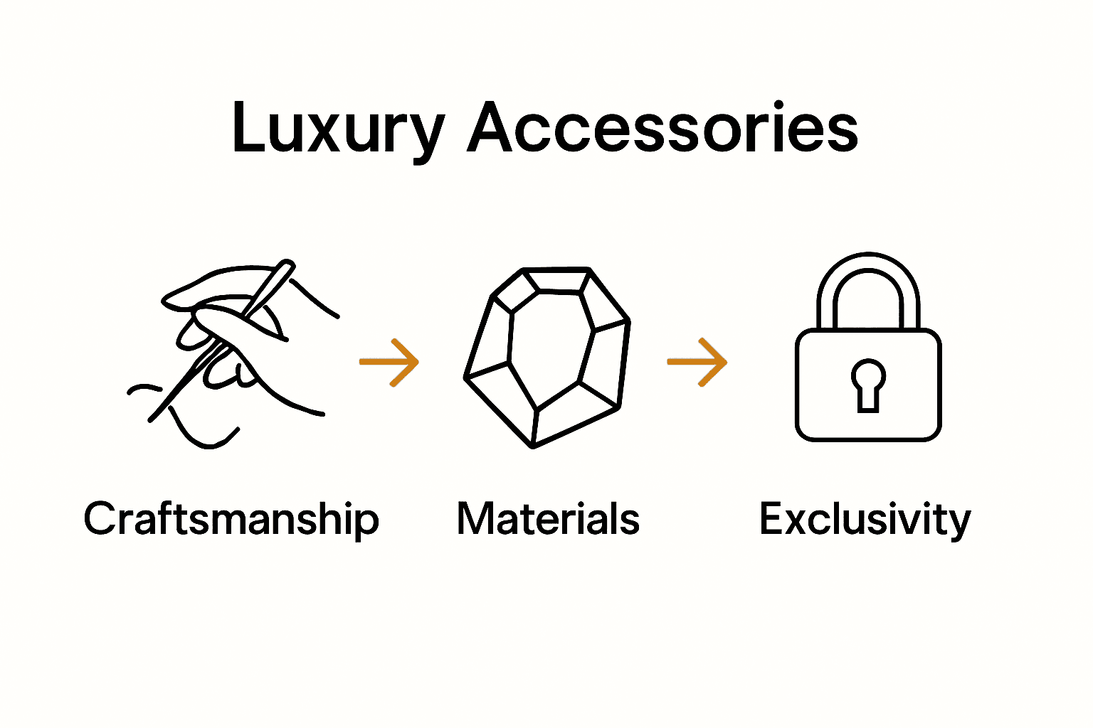 Infographic comparing luxury vs regular accessories by craftsmanship, materials, and exclusivity