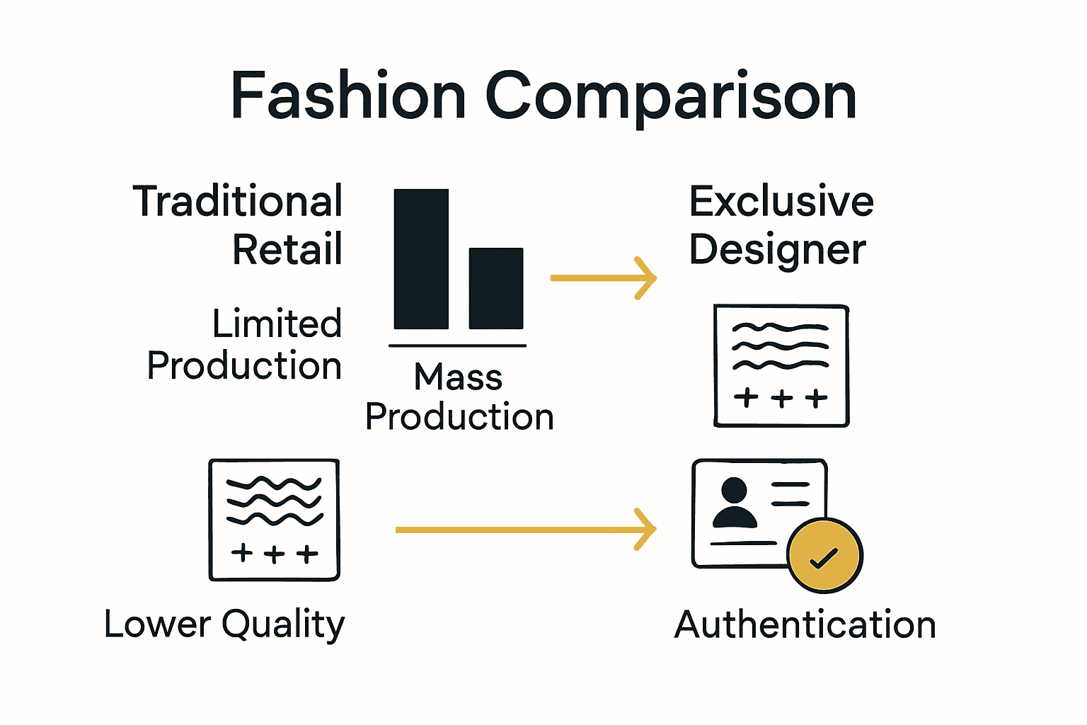 Infographic comparing exclusive designer fashion and traditional retail fashion distinguishing key features.
