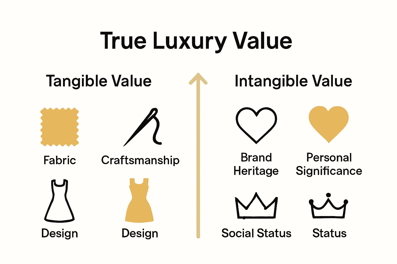 Infographic comparing tangible versus intangible value in luxury fashion.
