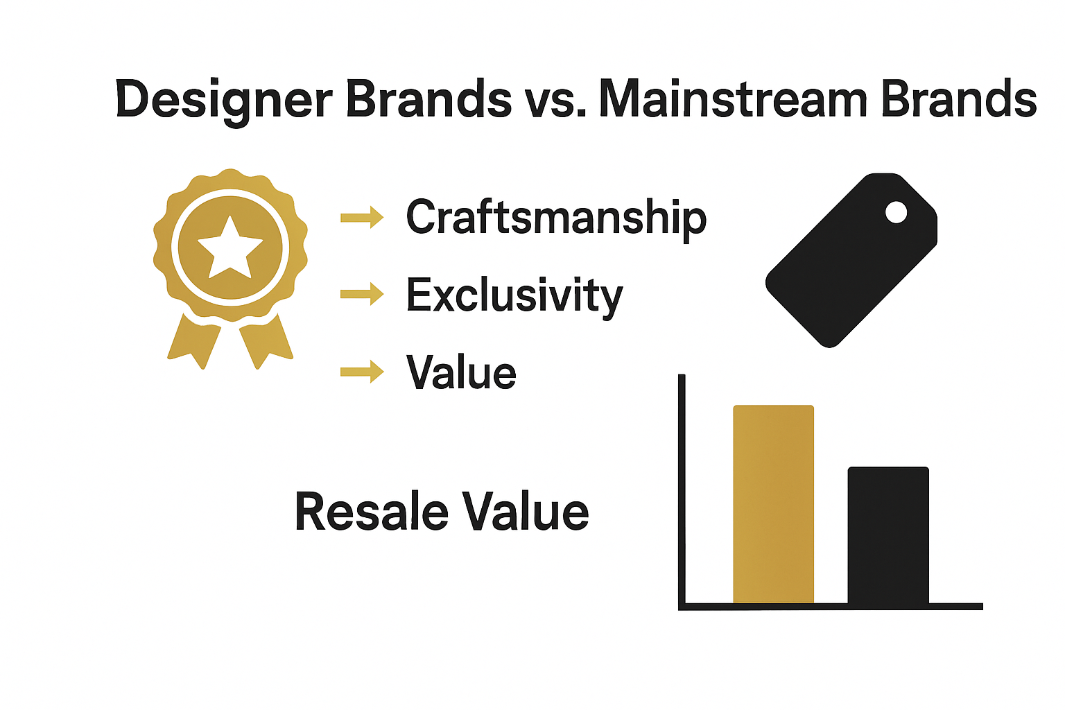 Comparison infographic of designer versus mainstream brands value and quality