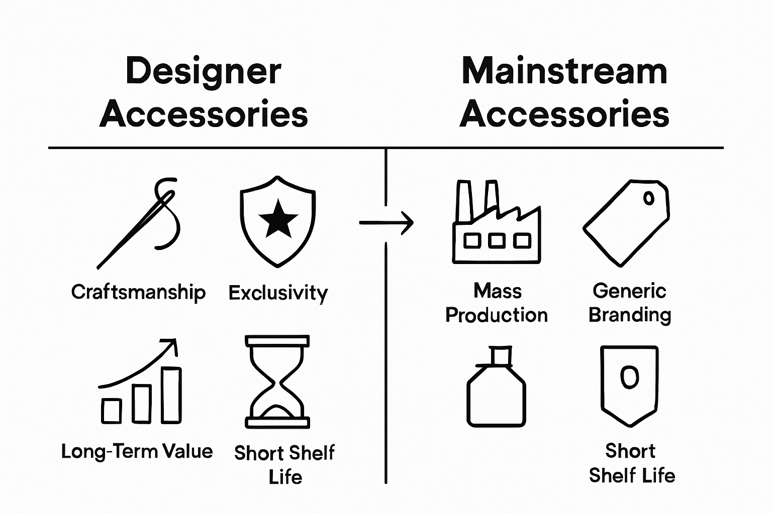 Comparison of designer versus mainstream accessories