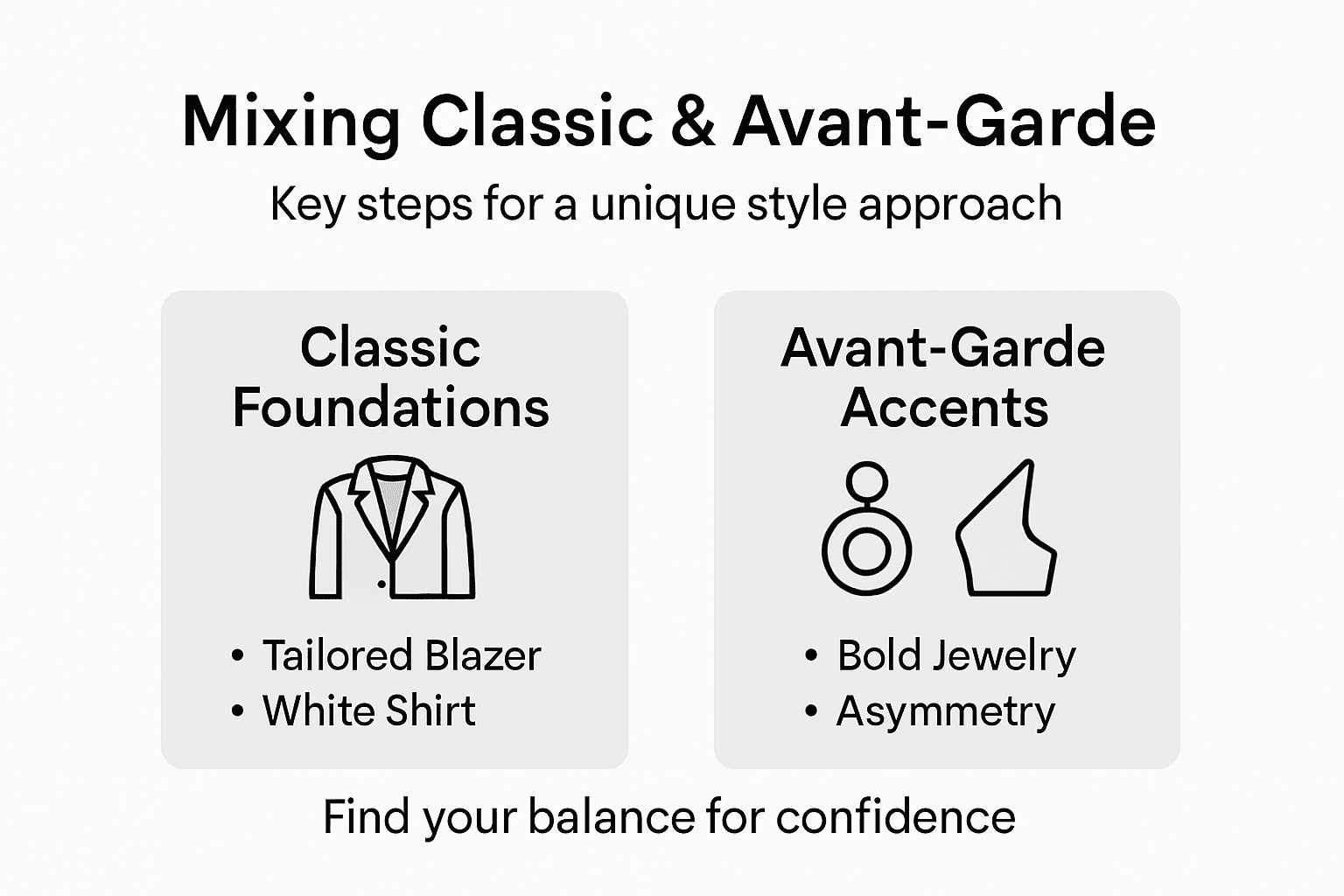 Infographic summarizing steps to blend classic and avant-garde fashion