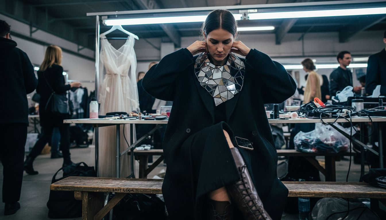 Model wearing iconic avant-garde accessories