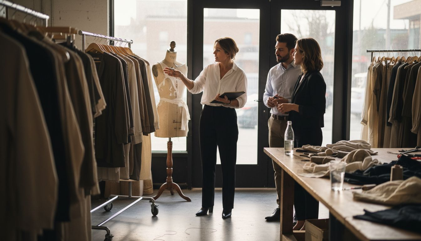 Designer showcasing garments to clients