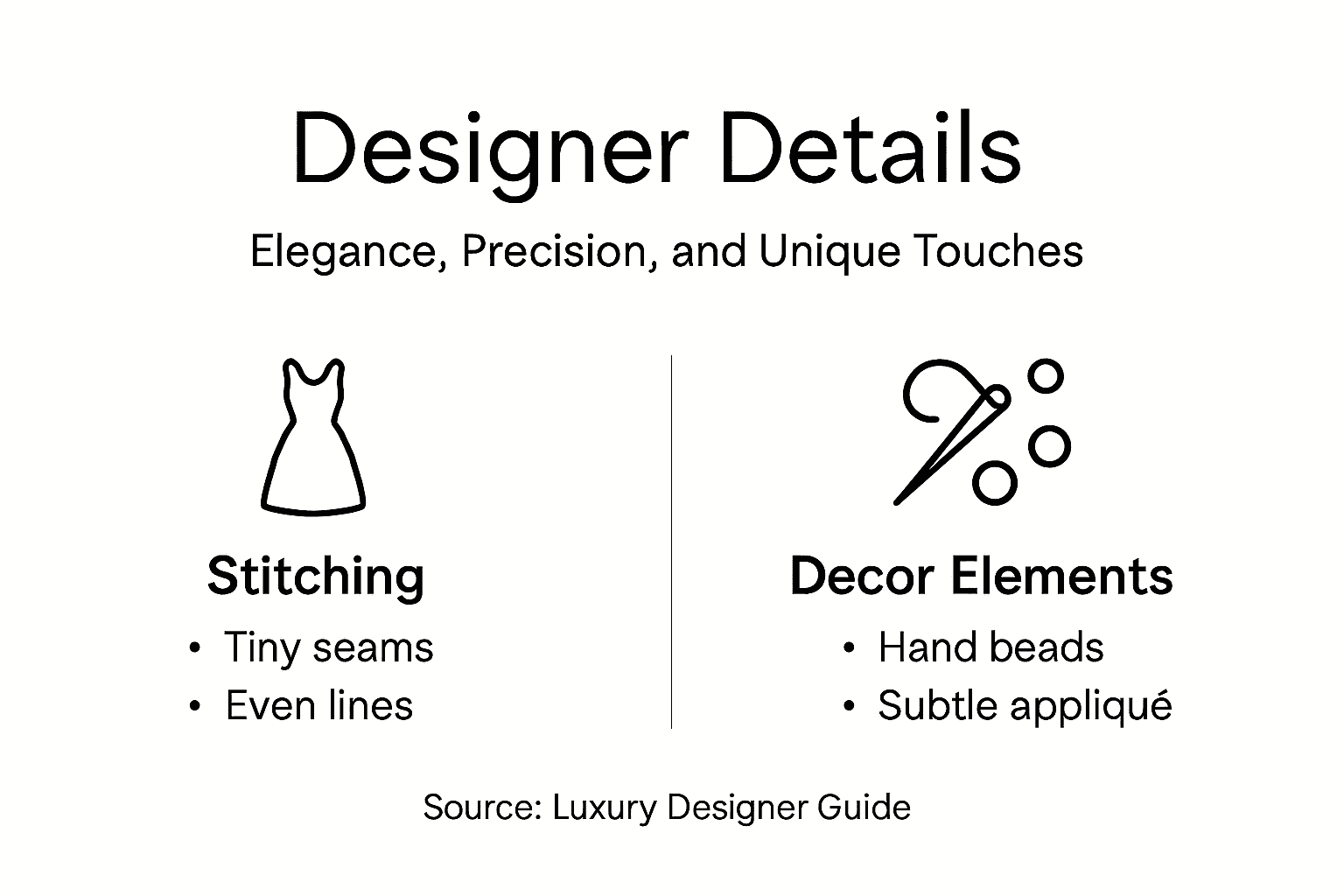 Infographic showing luxury gown craftsmanship features
