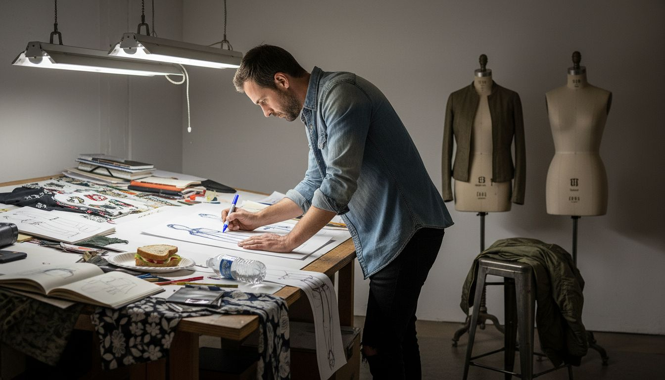 Designer sketching casual clothing in studio