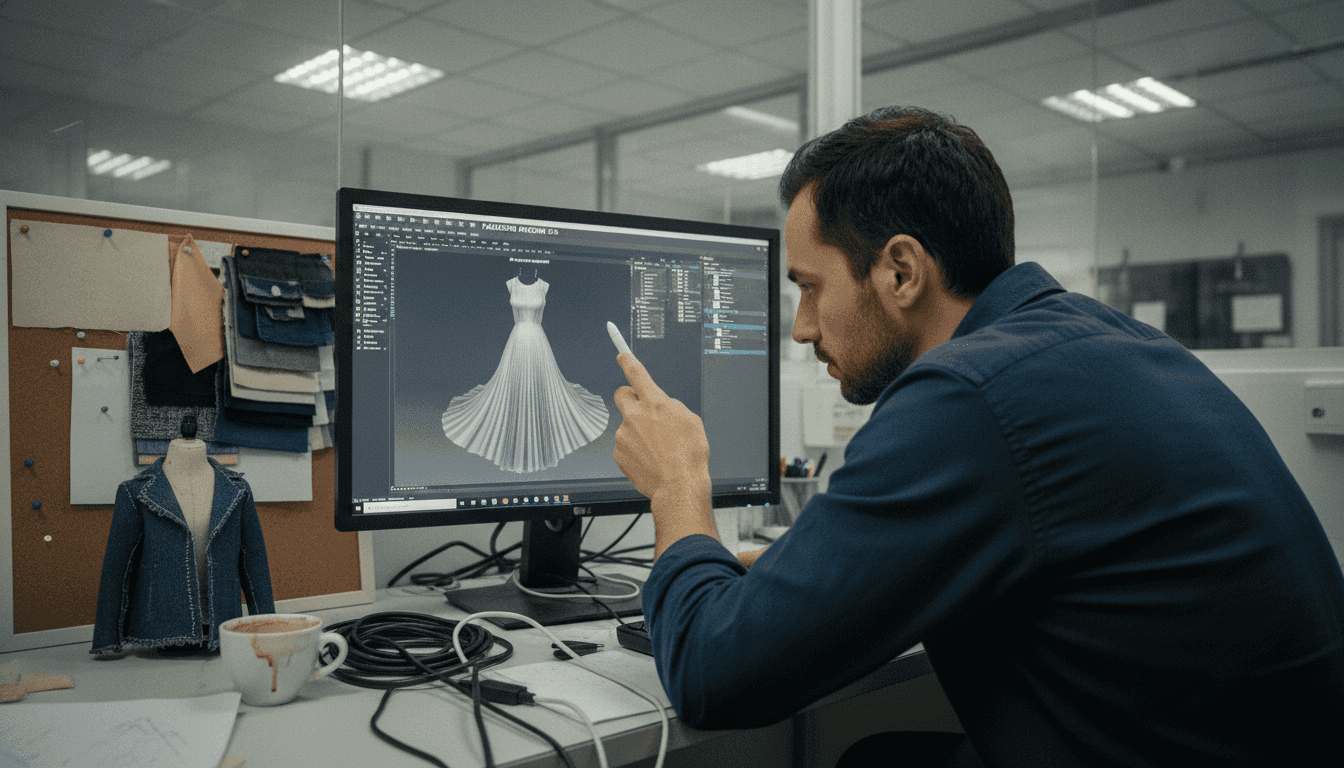 Fashion designer edits garment in 3D CAD