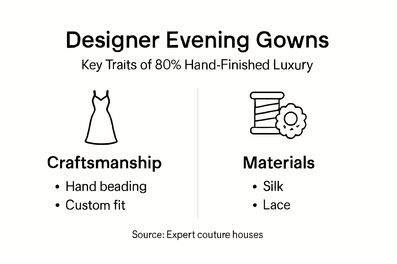 Infographic showing features of designer evening gowns