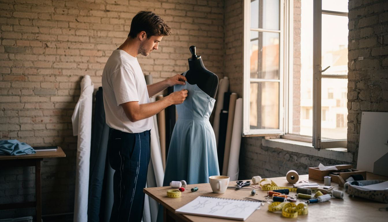 In haar Rotterdamse atelier is de ontwerpster druk bezig met het creëren van een nieuwe jurk.