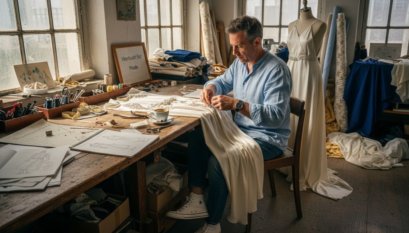 Eine erfahrene Schnittdirektrice fertigt in einem Mailänder Modeatelier exklusive Kleidungsstücke an.