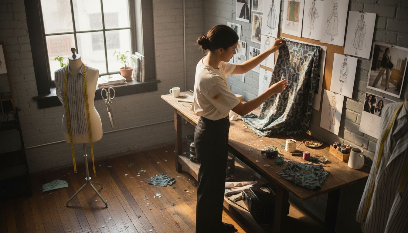 Fashion designer arranging inspirational moodboard