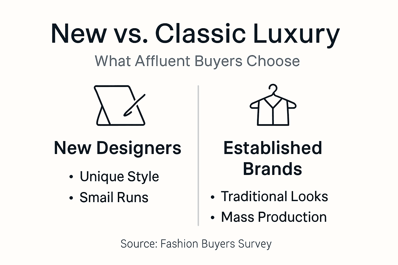 Infographic comparing new and established designer brand features