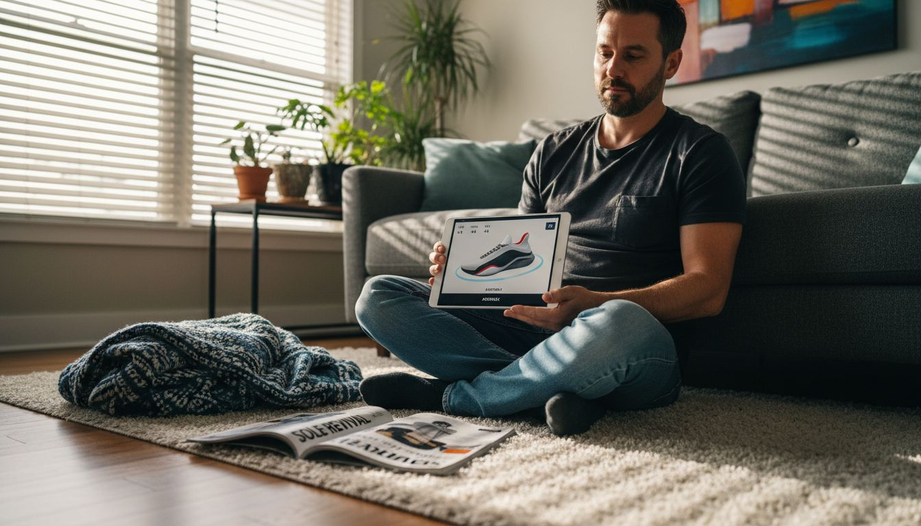 Tablet user viewing 3D designer shoe
