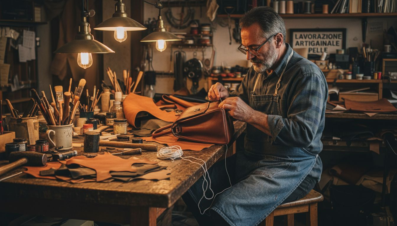 Borsa in pelle pregiata cucita a mano con maestria artigianale