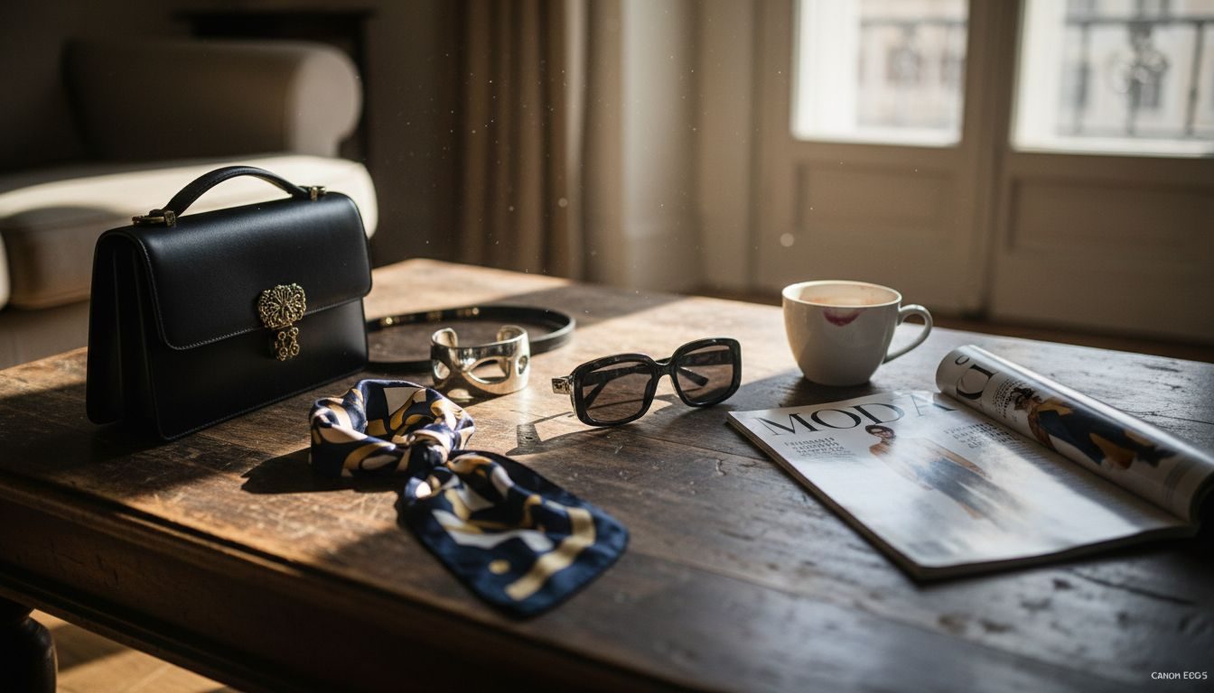 Accesorii de lux atent așezate pe o masă de cafea