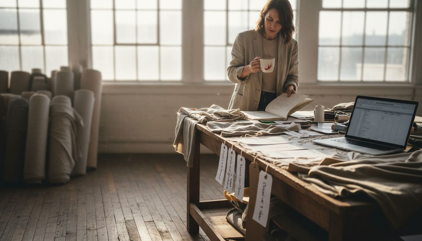 Designer checking sustainable fabric samples
