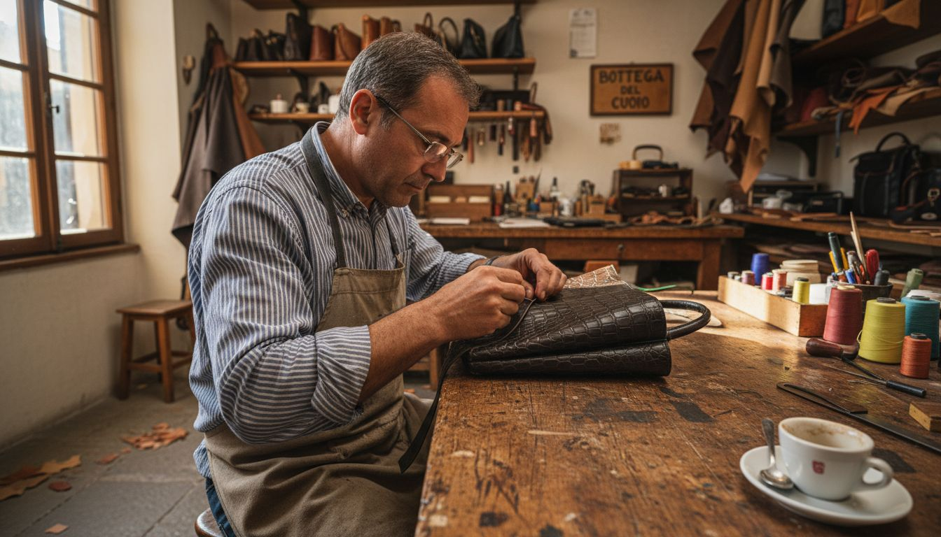 Borsa di lusso realizzata a mano con cuciture artigianali in pelle