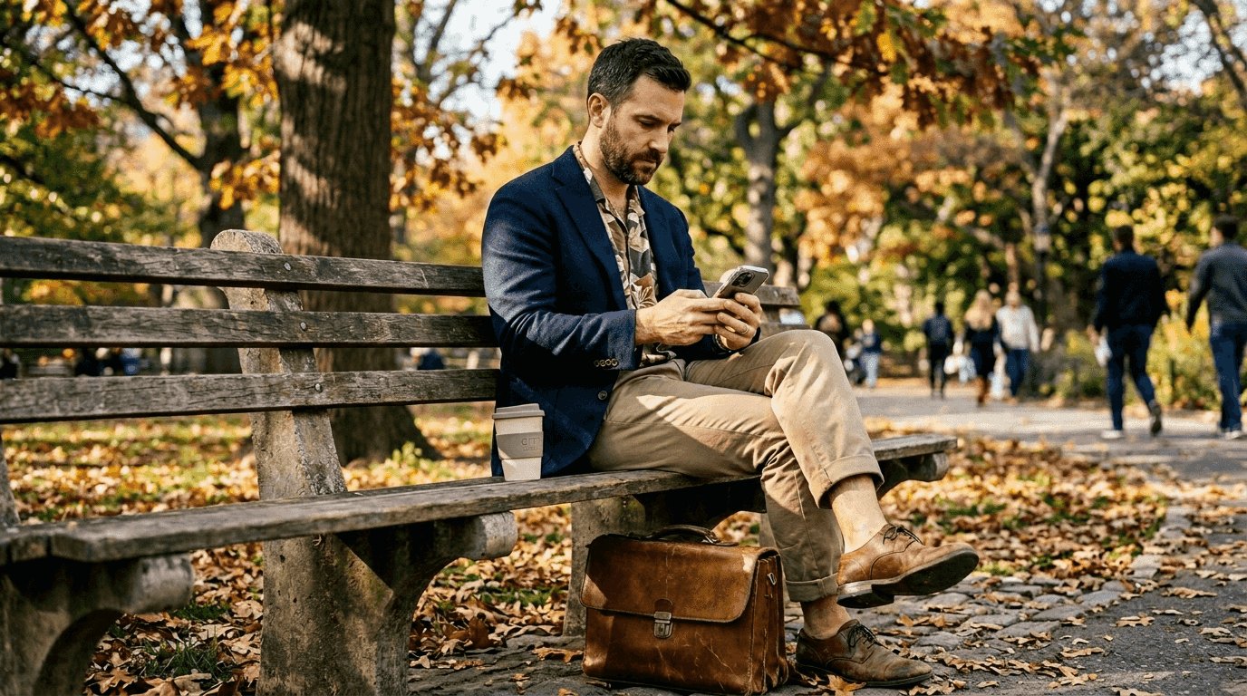 Man in tailored blazer in park