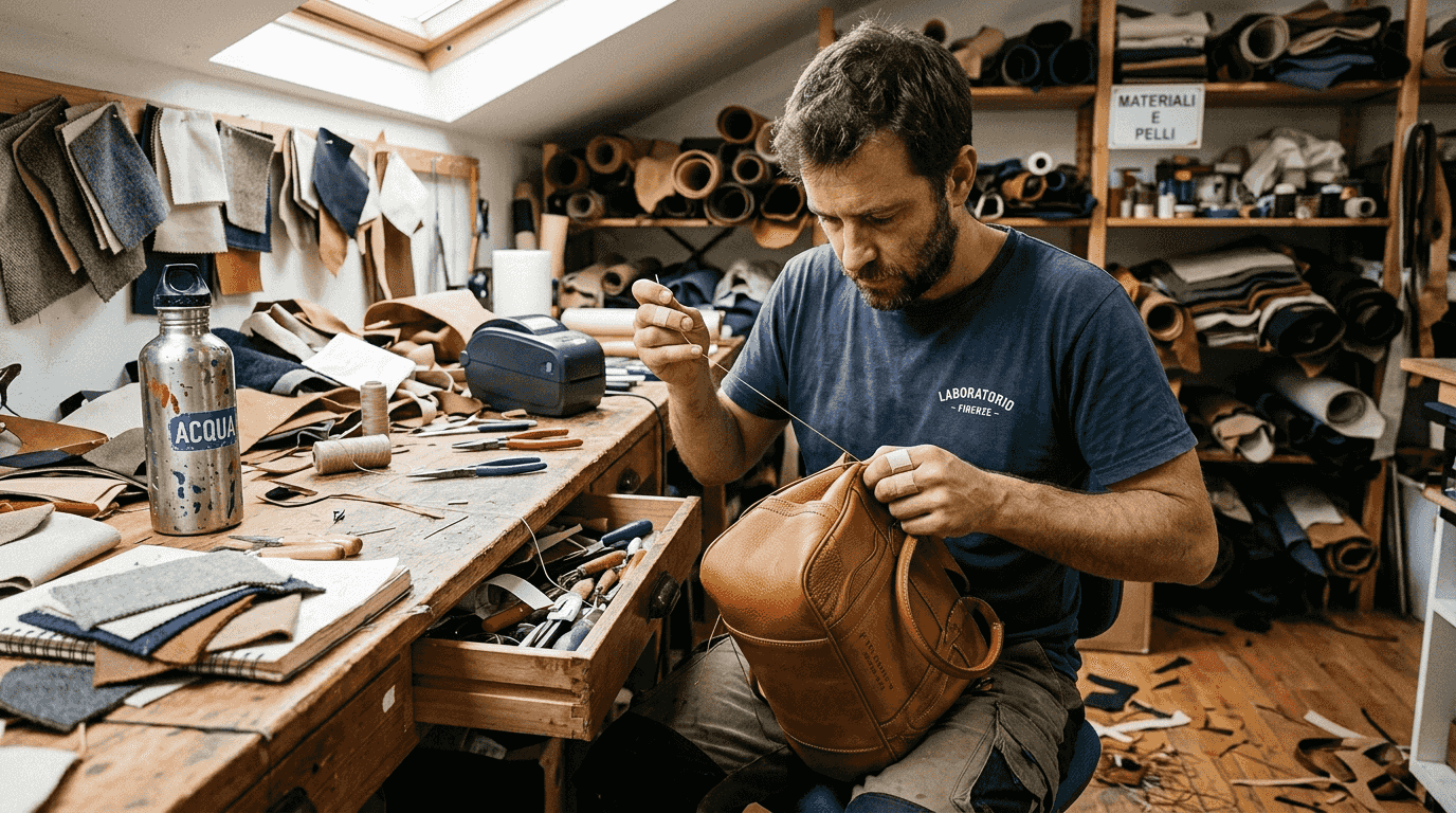 Una designer al lavoro su un accessorio eco-sostenibile
