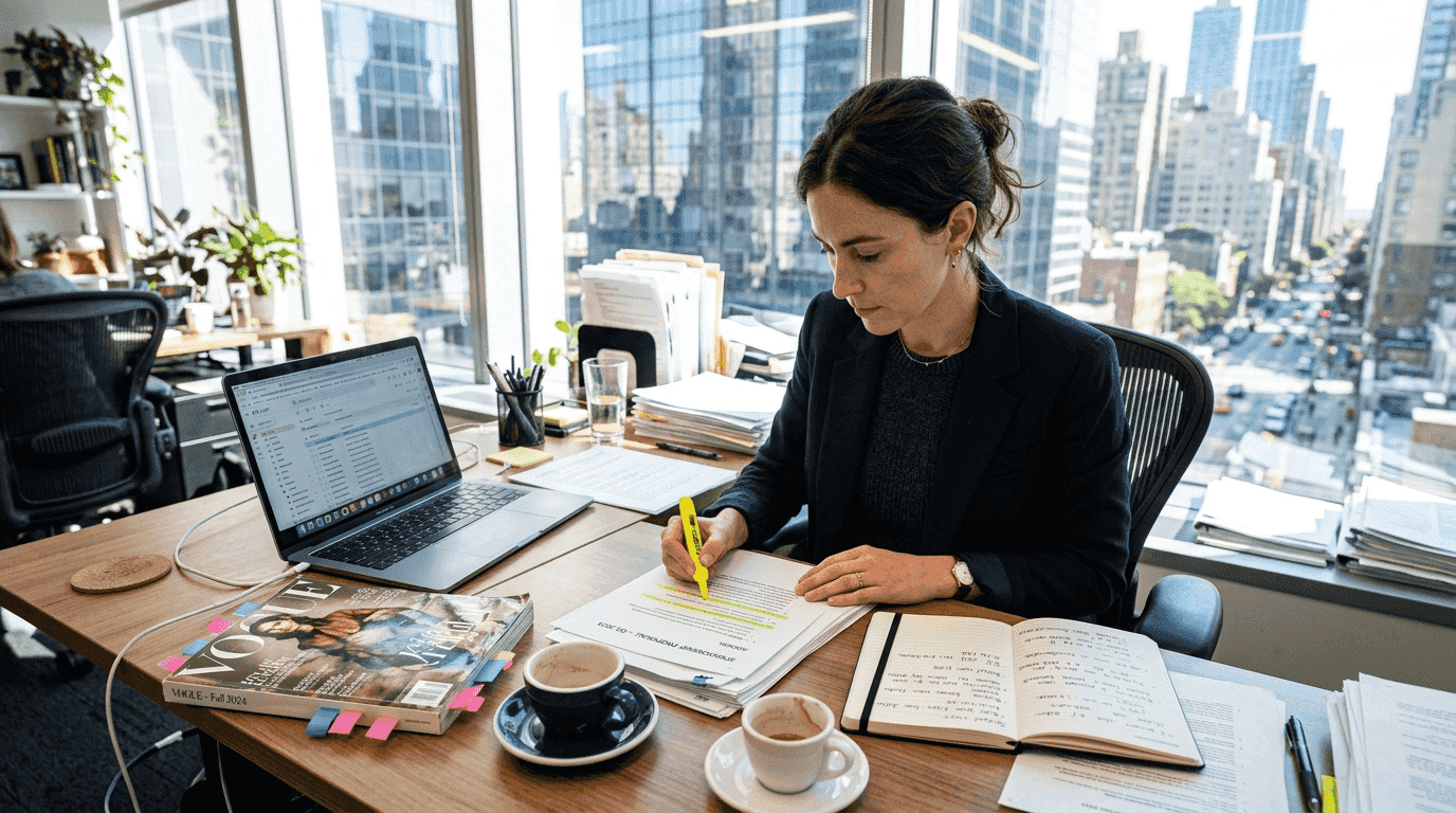 Manager reviewing sponsorship plan in office