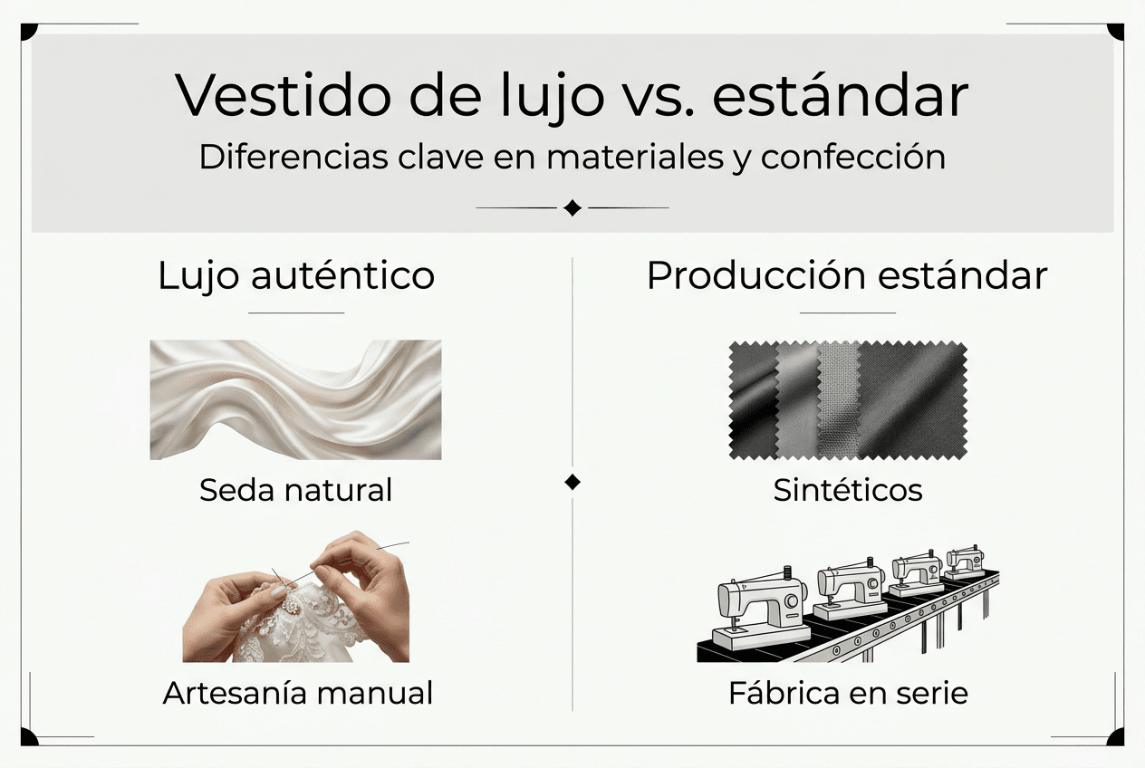 Comparativa visual entre vestidos de alta gama y modelos estándar
