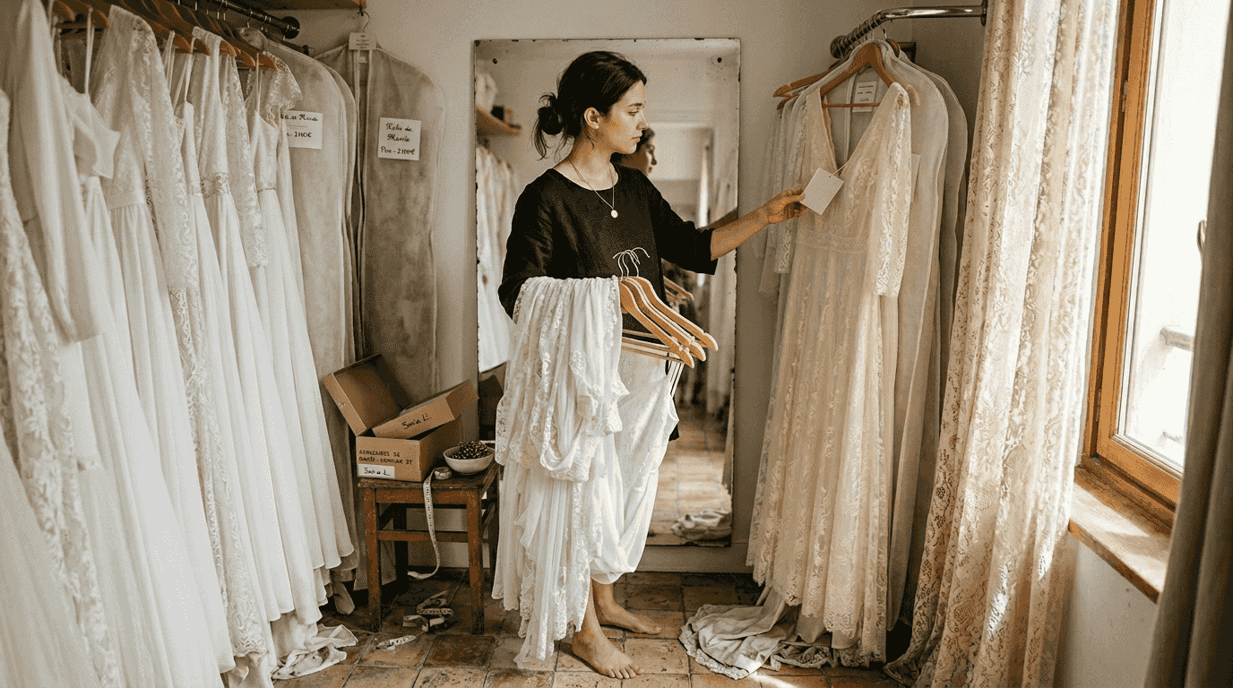 Une femme qui choisit sa robe en fonction de sa silhouette
