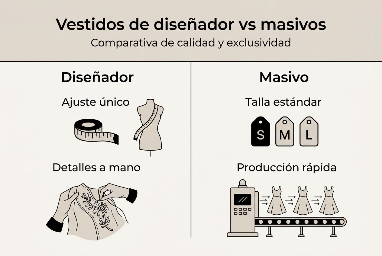 Infografía: diferencias entre un vestido de diseñador y uno de producción masiva