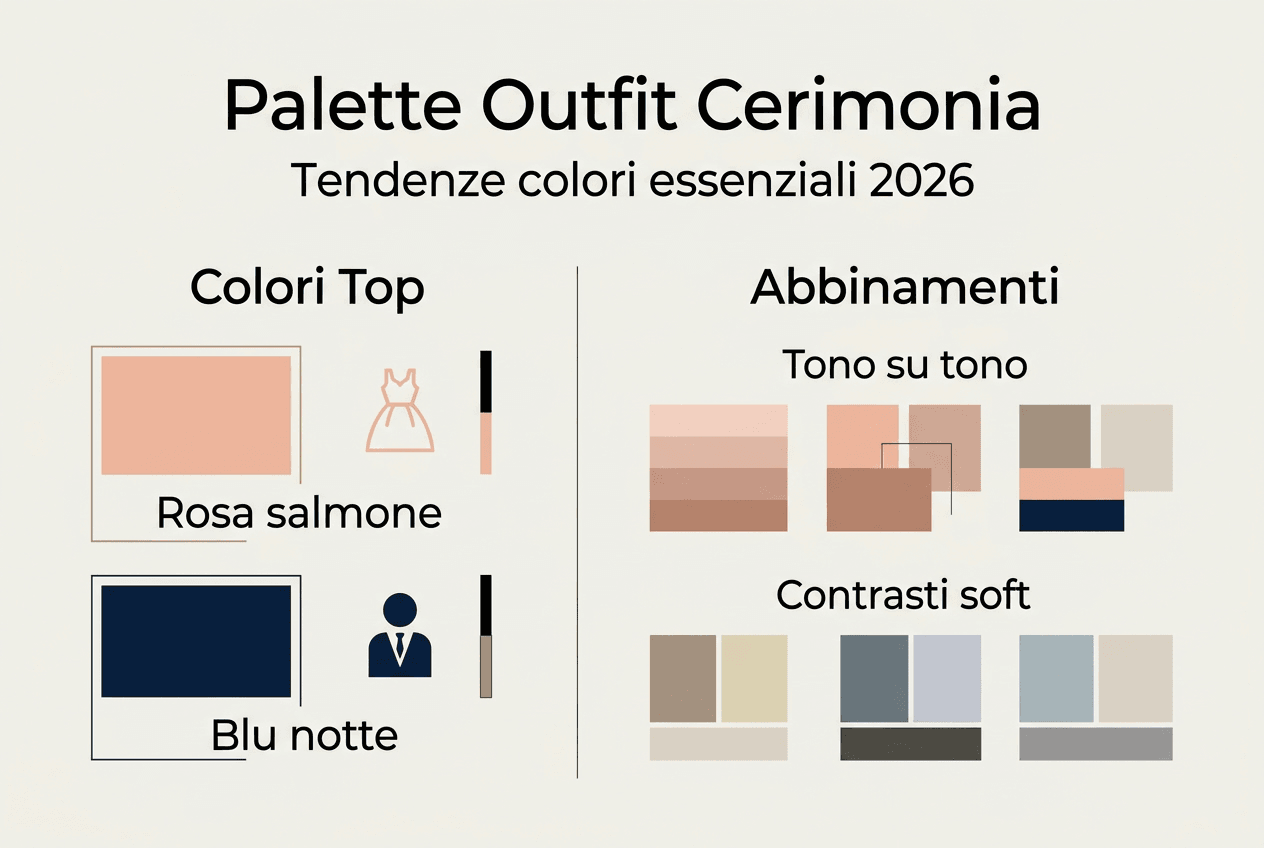 Guida visiva alle palette di colori per outfit da cerimonia 2026