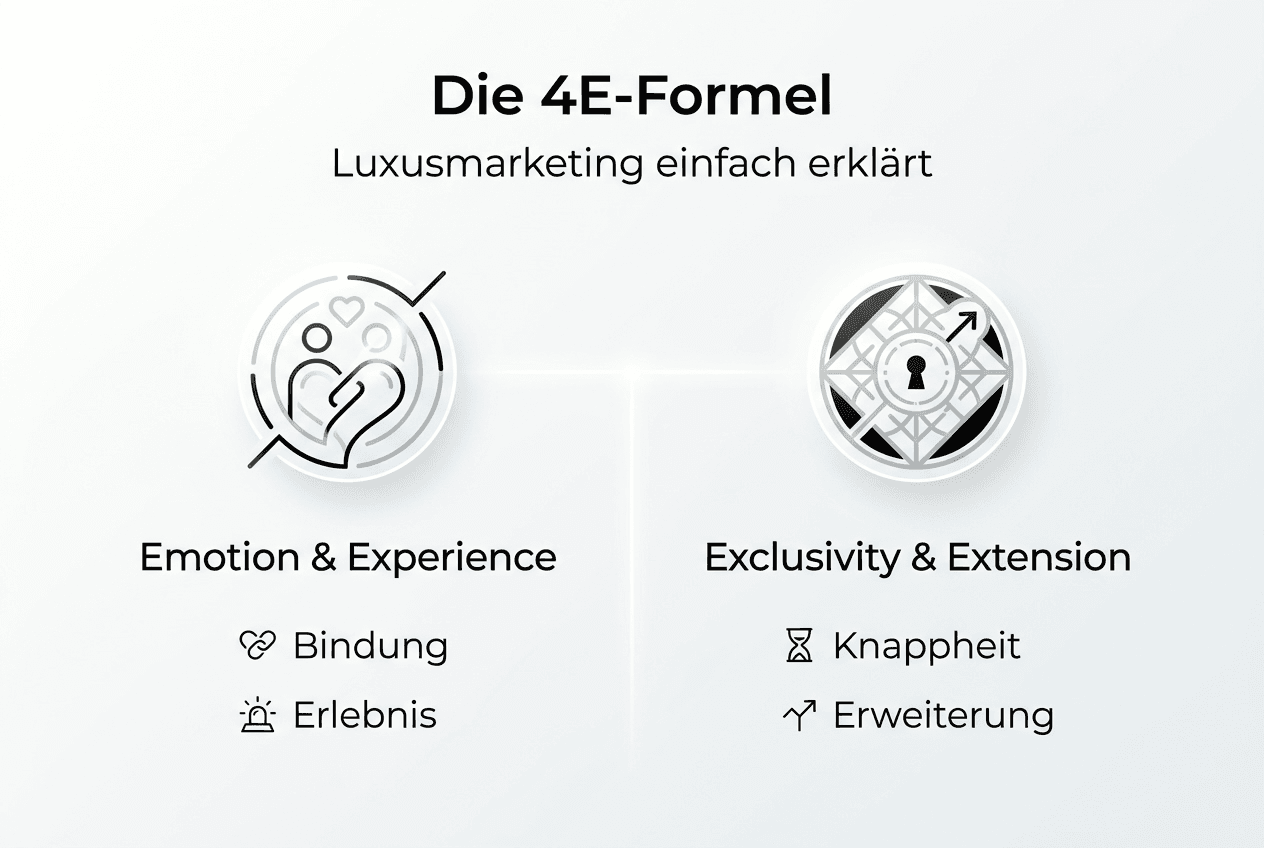 Übersicht: Die 4E-Strategie im Luxusmarketing auf einen Blick
