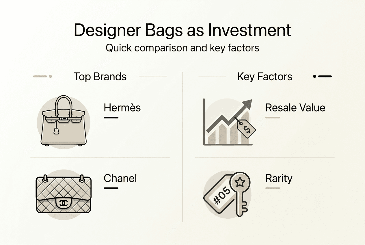 Infographic comparing designer bag investment highlights