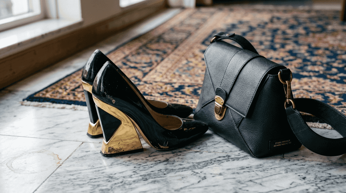 Close-up van stijlvolle design schoenen en een luxe tas