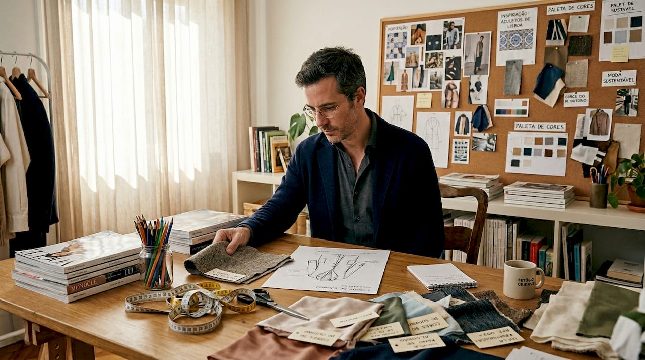 Designer a desenvolver uma coleção inspirando-se em materiais de referência