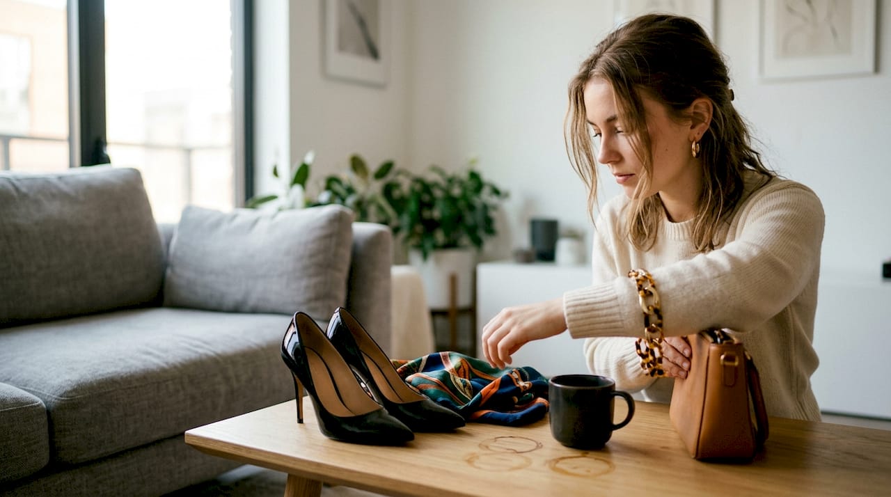 O tânără își pune creativitatea la treabă și combină accesorii de designer direct pe masă, creând un mix inedit.