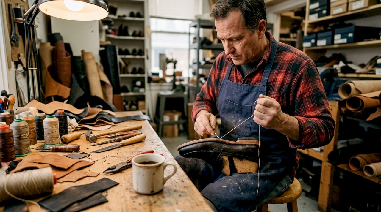 Shoemaker handcrafting luxury leather loafer