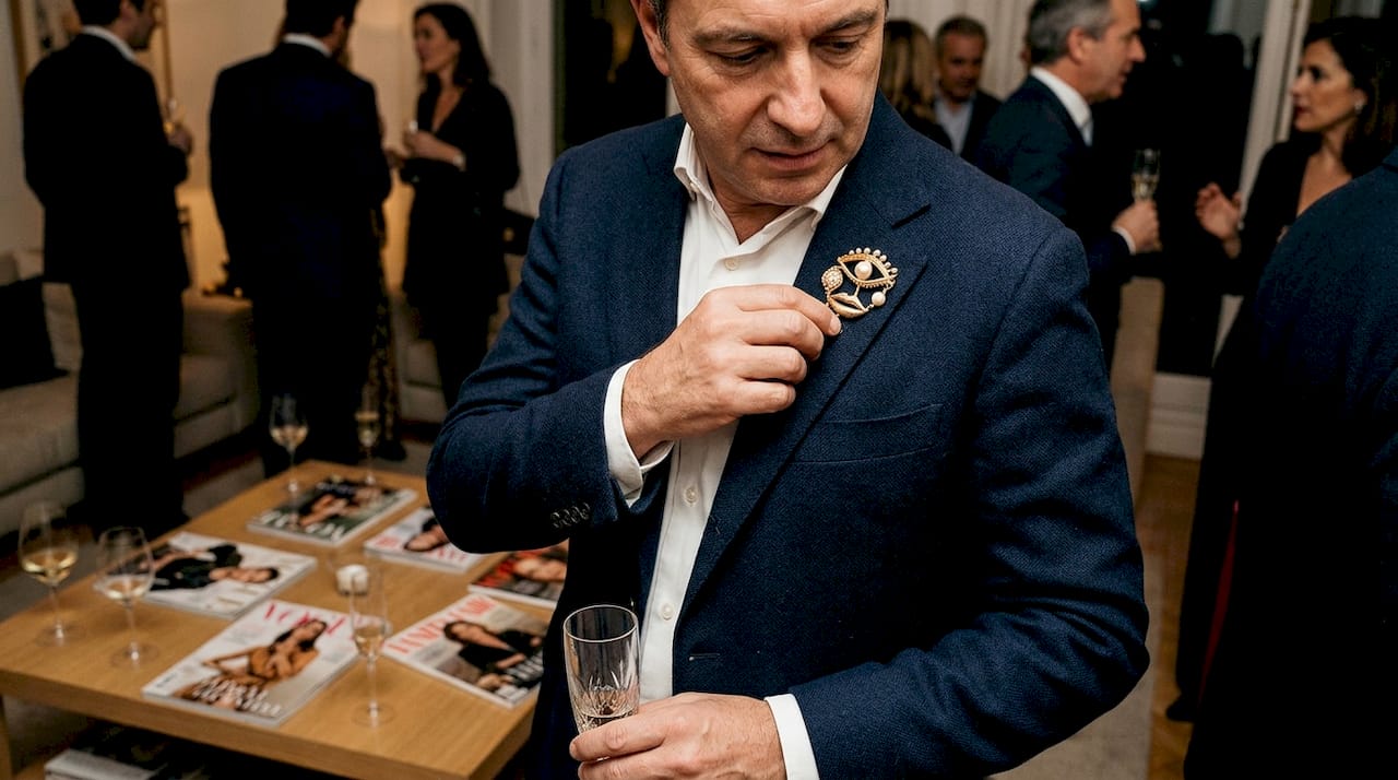 Una invitada se acomoda las joyas de Schiaparelli durante el evento.