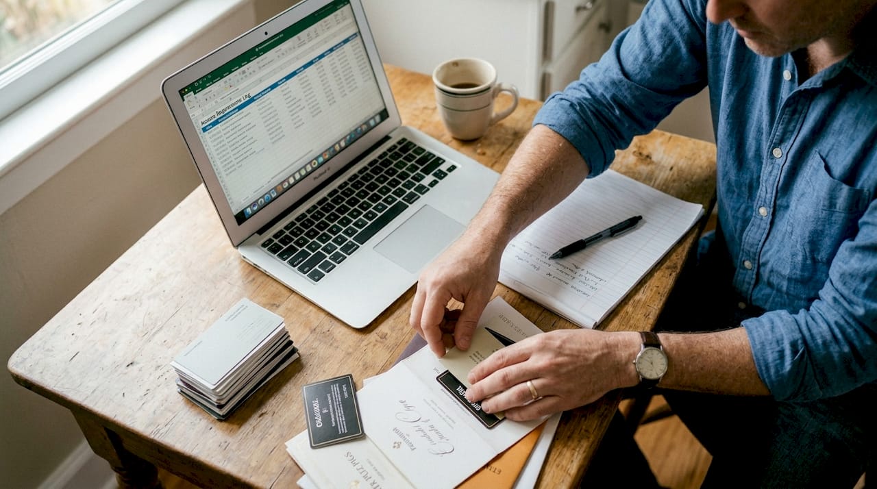 Man preparing luxury authentication paperwork at kitchen table