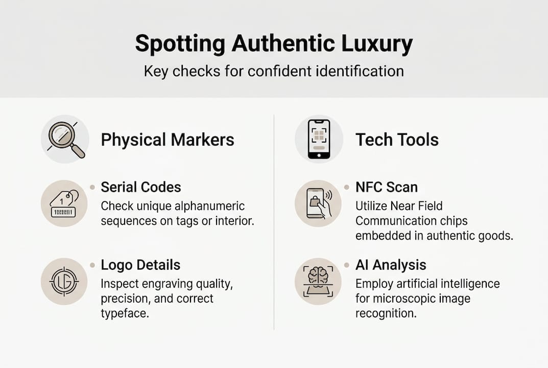 Infographic with luxury authentication checks overview
