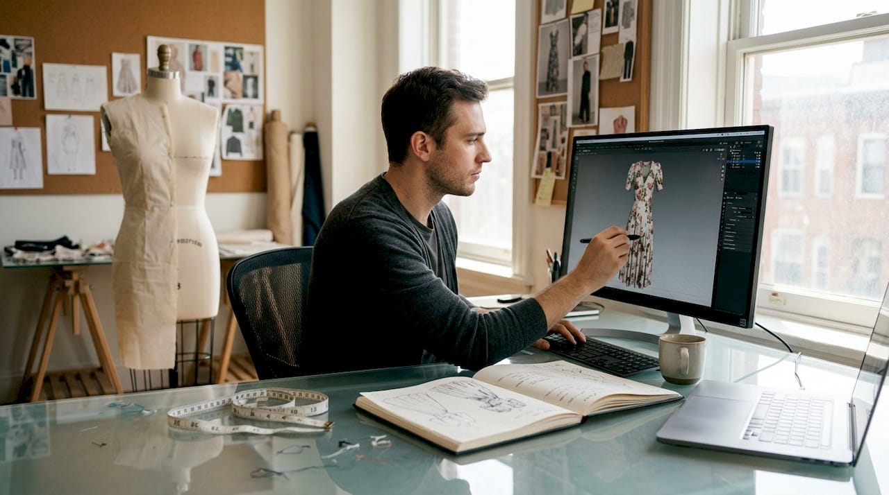 Designer using AI tools for fashion creation
