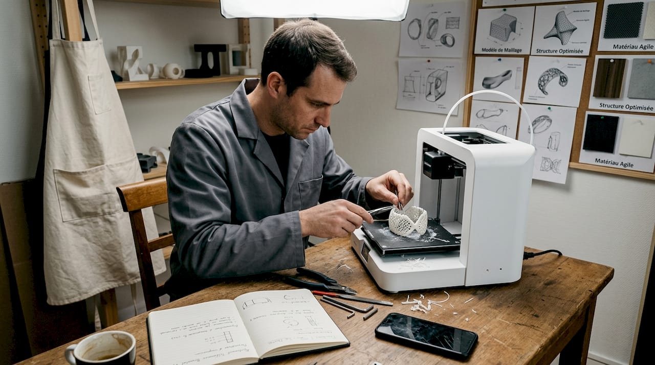 Un technicien personnalise un bracelet de luxe grâce à l’impression 3D.